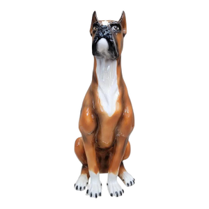 Vintage Italian Ceramic Sculpted and Hand Painted Sitting Boxer Guard Dog Statue