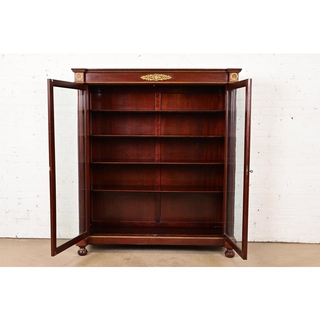 Late 19th Century Herter Brothers Style Antique French Empire Mahogany Bookcase With Mounted Ormolu, Circa 1890s For Sale - Image 5 of 12