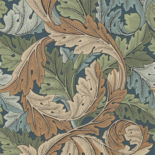 Morris & Co Acanthus Wallpaper in Slate Blue/Thyme - a Sample For Sale
