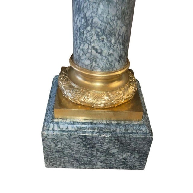 Metal 19th Century French Gilt Bronze-Mounted Pedestal With Rare Green Marble. For Sale - Image 7 of 8
