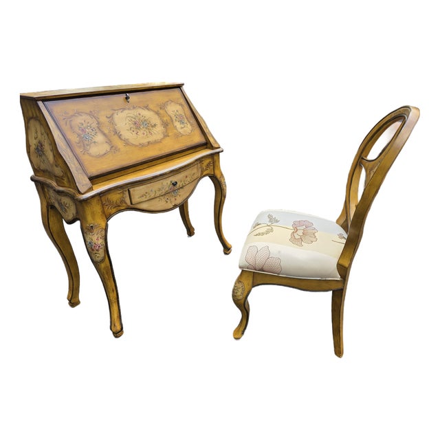 Late 20th Century Butler Specialty Company French Provincial Style Ladies Secretaire With Matching Chair For Sale