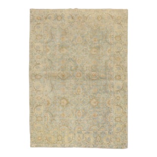 Zabihi Collection Light Blue Antique Persian Tabriz Carpet - 4'5" x 6' For Sale