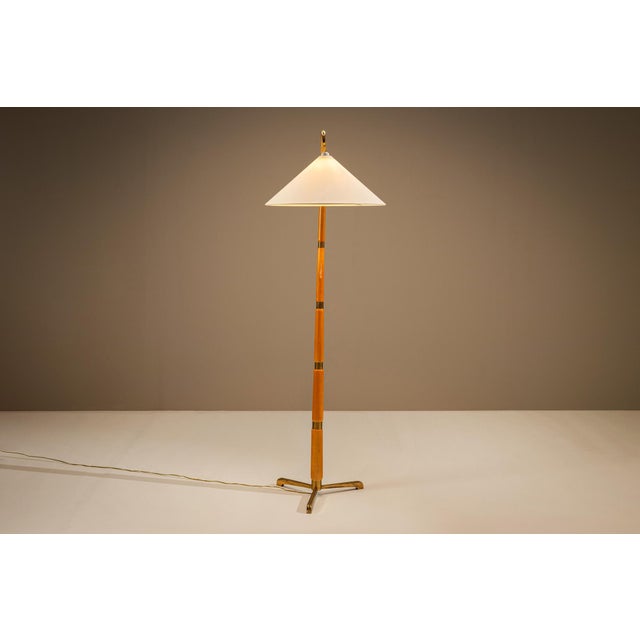 1940s Floor Lamp in Wood and Brass, Sweden, 1940s For Sale - Image 5 of 14