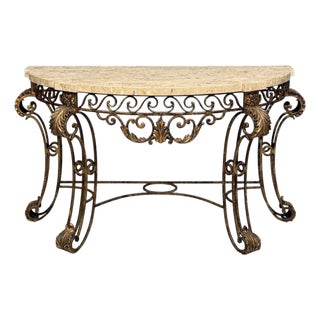 Maitland Smith, Console Table, Gilt Metal, Tesselated Marble, Philippines, 1980s For Sale