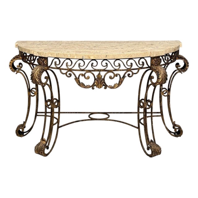 Maitland Smith, Console Table, Gilt Metal, Tesselated Marble, Philippines, 1980s For Sale