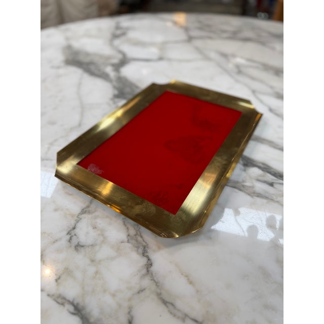 Modern Vintage Bras Tray With Red Glass Insert For Sale - Image 3 of 6