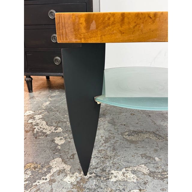 Late 20th Century Postmodern Figured Maple + Frosted Glass End Tables For Sale - Image 5 of 12