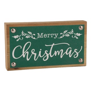 Merry Christmas Sign with Faux Leather Accent (Set of 2) For Sale