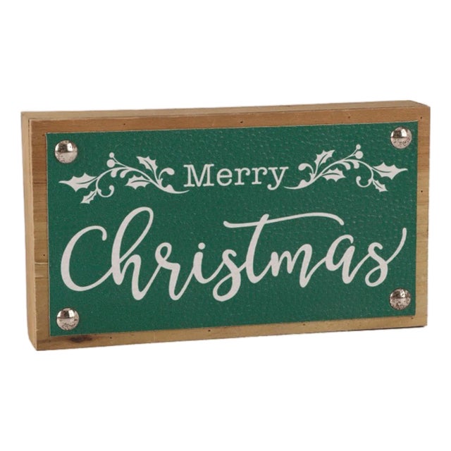 Merry Christmas Sign with Faux Leather Accent (Set of 2) For Sale