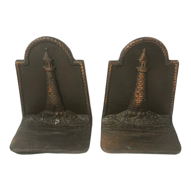 Pair of 1980s Cast Iron Lighthouse Bookends For Sale