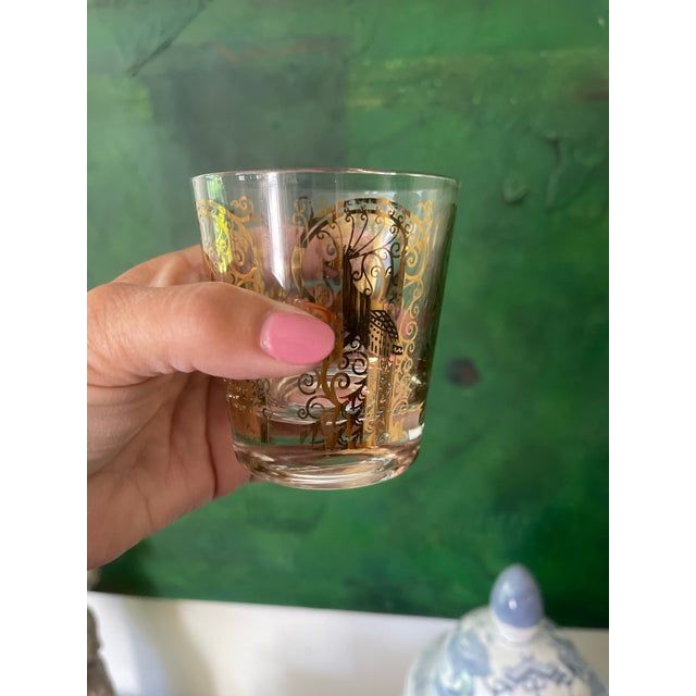 Gold Mid 20th Century Osborne Kemper Thomas Gold Peacock Whiskey Glasses - Set of 7 For Sale - Image 8 of 11