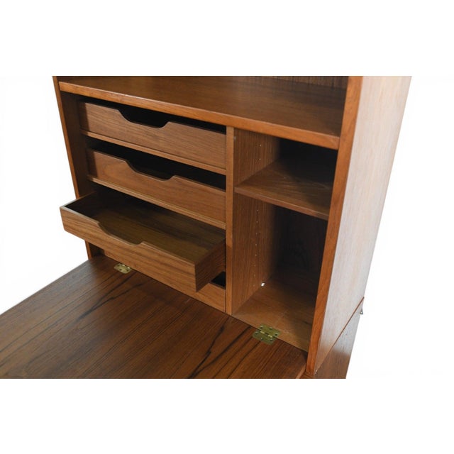 Brown Attributed to Carlo Jensen Four Drawer Chest With Drop Front Hutch by Hundevad + Co | Danish Modern 1960s For Sale - Image 8 of 11