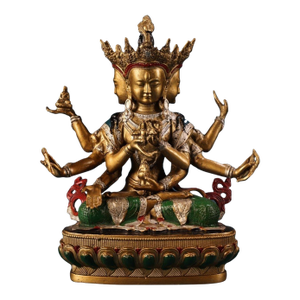 1980s Tibetan Gilt Painted Bronze Ushnishavijaya (Vijaya) Statue, Three‑Face Eight‑Armed Buddhist Goddess Sculpture