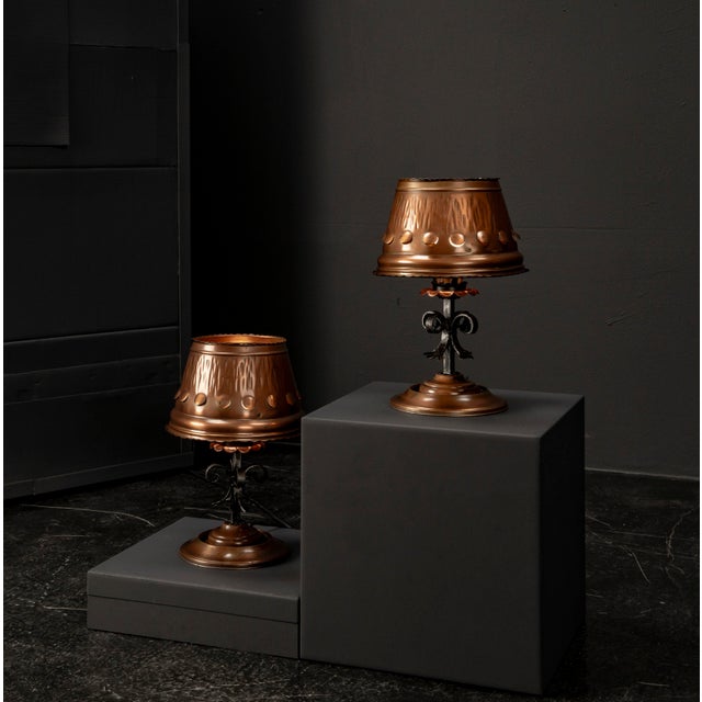Brutalist Copper Table Lamp in Cast Iron, 1960s, Set of 2 For Sale - Image 3 of 18