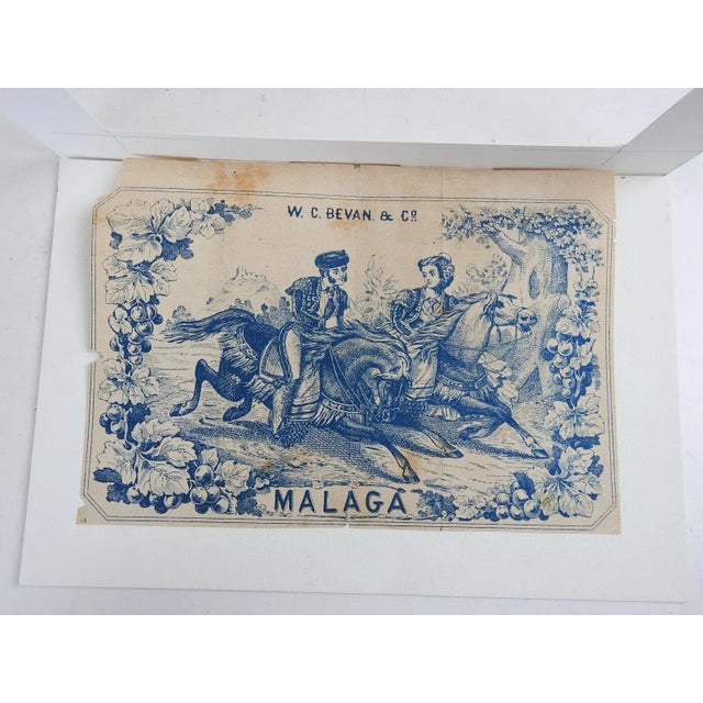 Rustic European Antique Blue Magala Cigar Box Label Man Woman Horses Print For Sale - Image 3 of 3