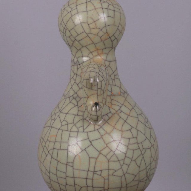 Ceramic Chinese Ceramic Vase Ge Ware Crackle Glaze Celadon Double Ears Vase For Sale - Image 7 of 9