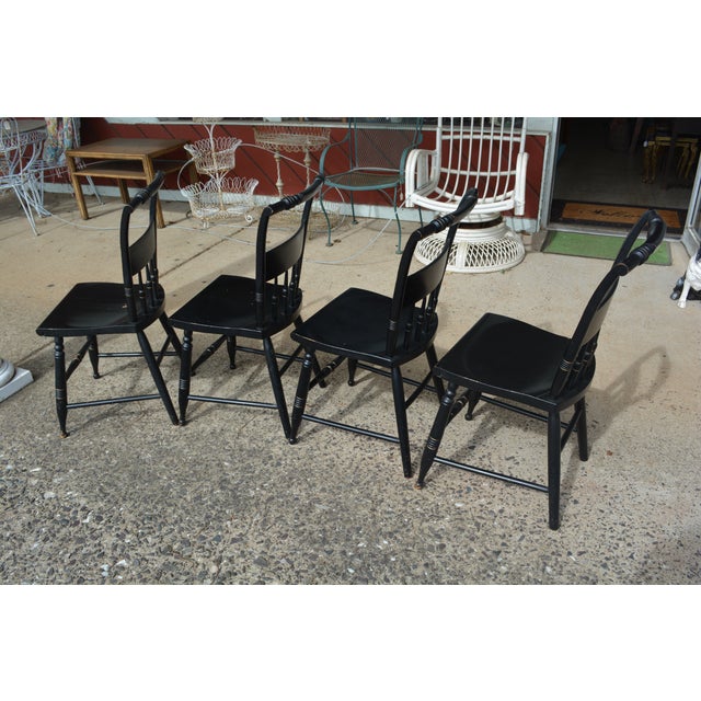 Vintage S Bent Bros Hitchcock Style Black Stenciled Dining Chairs Set of 4 For Sale - Image 11 of 18