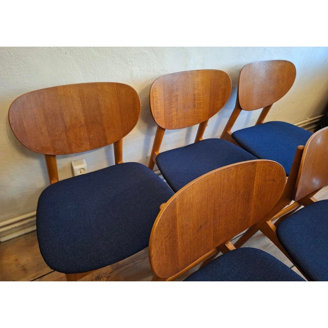 Vintage Teak Dining Chairs with Navy Blue Covers, 1960s, Set of 6 For Sale - Image 9 of 13