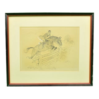 Paul Brown Original Pencil C1937 Drawing Fox-Hunter Clearing Fence For Sale