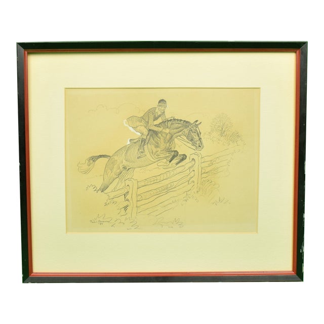 Paul Brown Original Pencil C1937 Drawing Fox-Hunter Clearing Fence For Sale