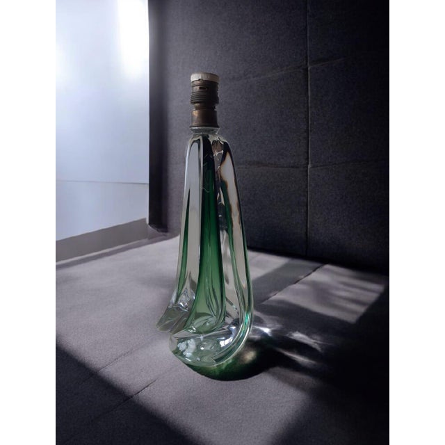 Green crystal table lamp produced by the largest Belgian glassworks, Val Saint Lambert. Founded in 1826, this glassworks...