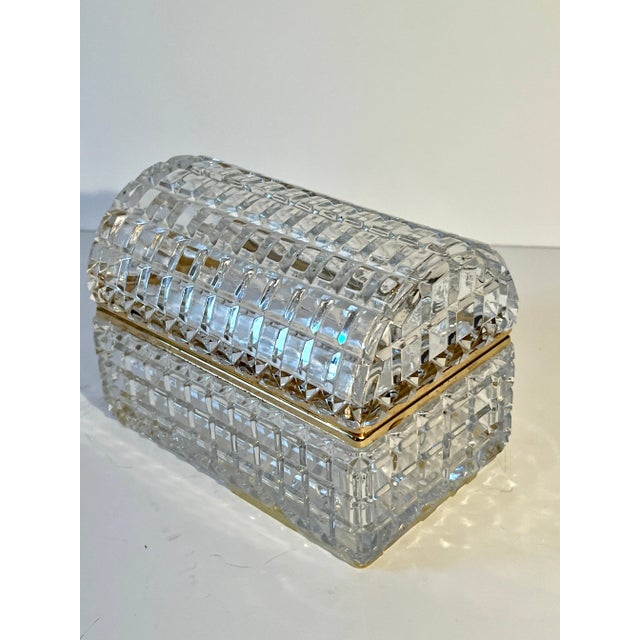 Mid 20th Century Cut Crystal Domed Lidded Box on Hinge With Brass Closure Details For Sale - Image 5 of 8