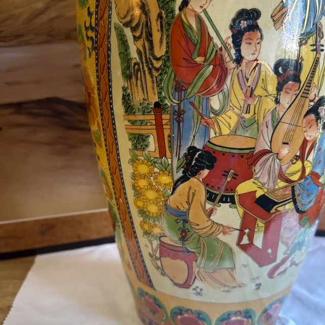 Large Vintage Asian Style Hand Painted Satsuma Orange Vase For Sale In Atlanta - Image 6 of 12