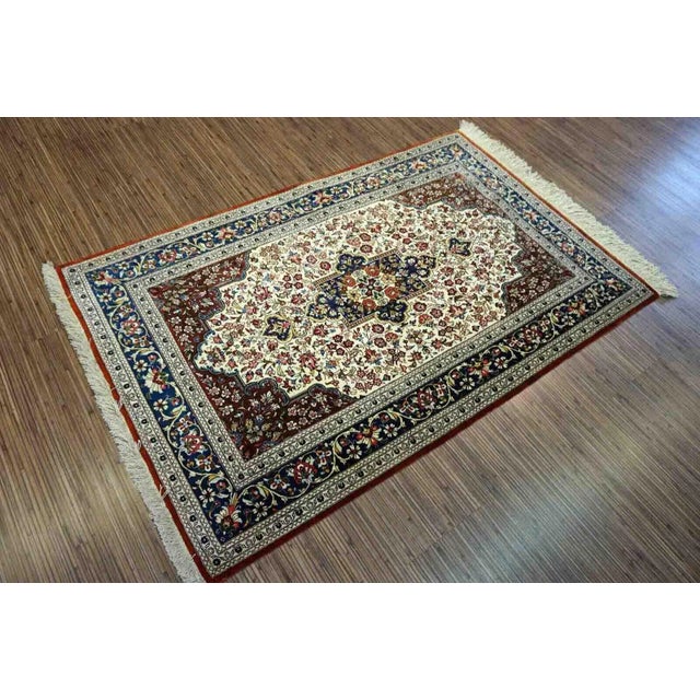 Textile 1970s Handmade Vintage Persian Qum Silk Rug 2.5' X 4' For Sale - Image 7 of 12