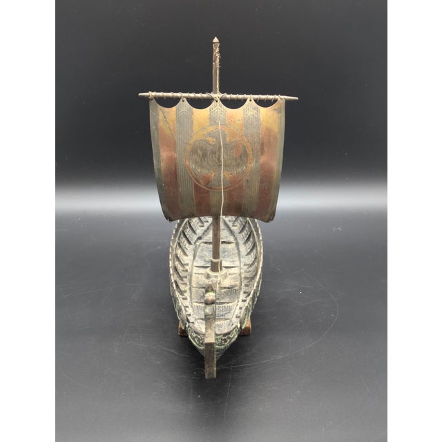 1960s Vintage Bronze & Brass Viking Ship Sculpture on Stand For Sale - Image 5 of 11