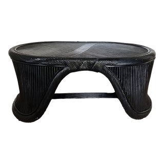 Vintage Black Ficks Reed Split Pencil Reed Bamboo Rattan Coffee Table For Sale