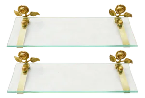 French Rose Flower Vanity Shelves in Gilded Bronze and Brass, 1950