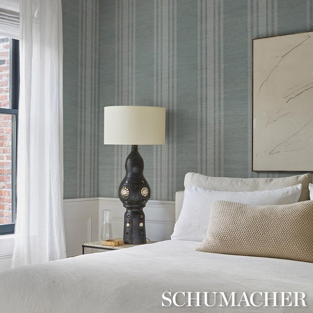 2020s Schumacher Cassia Silk Stripe Wallcovering Wallcovering In Sky For Sale - Image 5 of 6