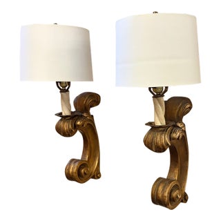 Wood Giltwood Wall Sconces With Shades For Sale