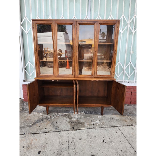 Mid-Century Modern Walnut China Cabinet Hutch For Sale - Image 4 of 7