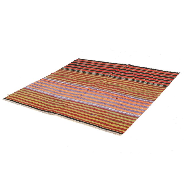 Traditional Mid 20th Century Square Striped Vintage Kilim Rug For Sale - Image 3 of 7