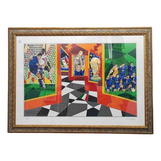 Ugo Nespolo, Football Match, Paint, Framed For Sale