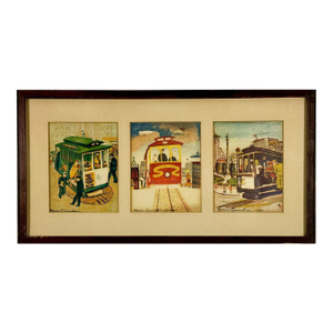 1944 Signed Marion Cunningham San Francisco Cable Car Serigraph Triptych, Mid-Century Modern Sf Wall Art, Vintage Wwii Era Silkscreen Set