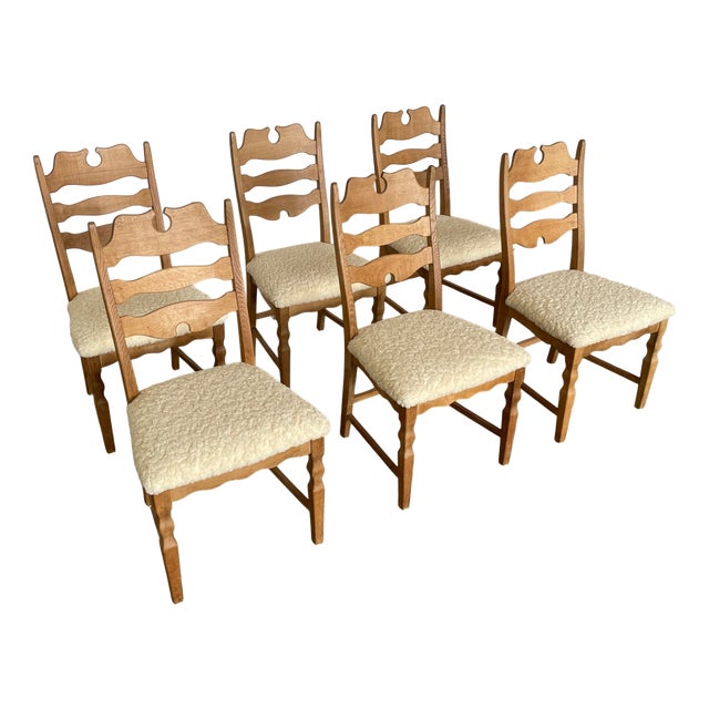 Mid-Century Danish Razorblade Dining Chairs in Oak by Henning Kjærnulf for E.G. Møbler, 1960s, Set of 6 For Sale