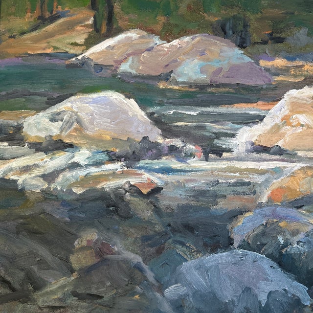 1970’s original impressionist Rocky River landscape painting on canvas. Measures 20x16 or 25x21 framed. Check out my shop...