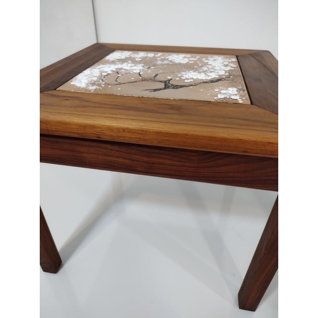 1970s Tile Top Walnut End Tables - a Pair For Sale - Image 9 of 13