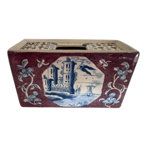 Traditional Dutch Delft Rectangular Plant Flowers Frog