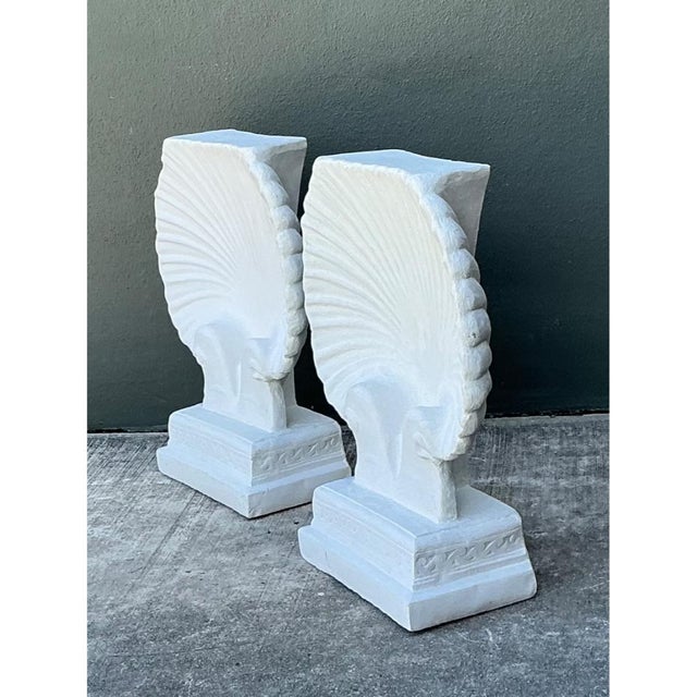 Late 20th Century Vintage Cast Cement Shell Form Pedestals - Pair For Sale - Image 5 of 12