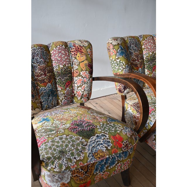 1940s Petite Jindrich Halabala Armchairs in Pierre Frey Le Soleil Pour Temoin For Sale - Image 5 of 16
