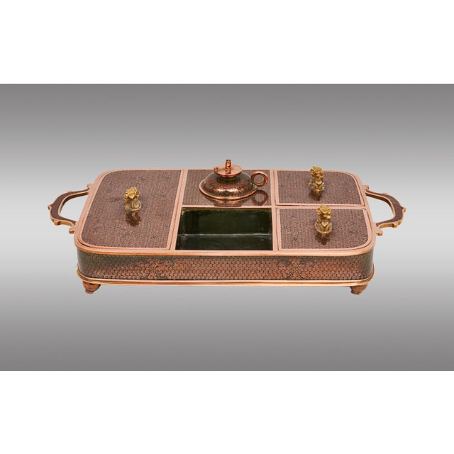 Metal Antique Chinese Smoking Tray in Cloisonné Bronze with Black Enamel For Sale - Image 7 of 7