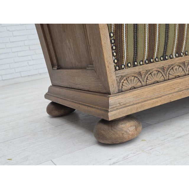 Danish 2-Seater Sofa in Striped Green Furniture Wool and Oak, 1950s For Sale - Image 4 of 18