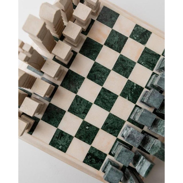 Vintage Marble Chess Set in Green and Beige Stone Chess, 1970s, Set of 33 For Sale - Image 10 of 17