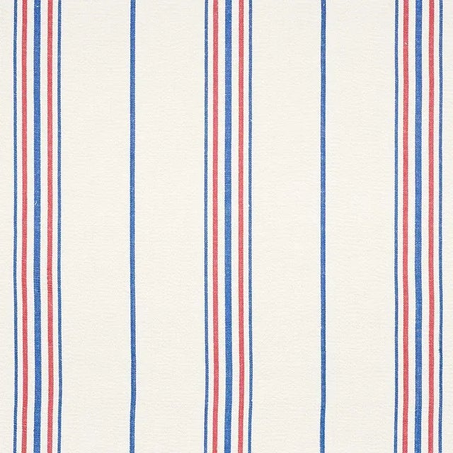 Sample - Schumacher Scarset Stripe Fabric in Blue & Red For Sale