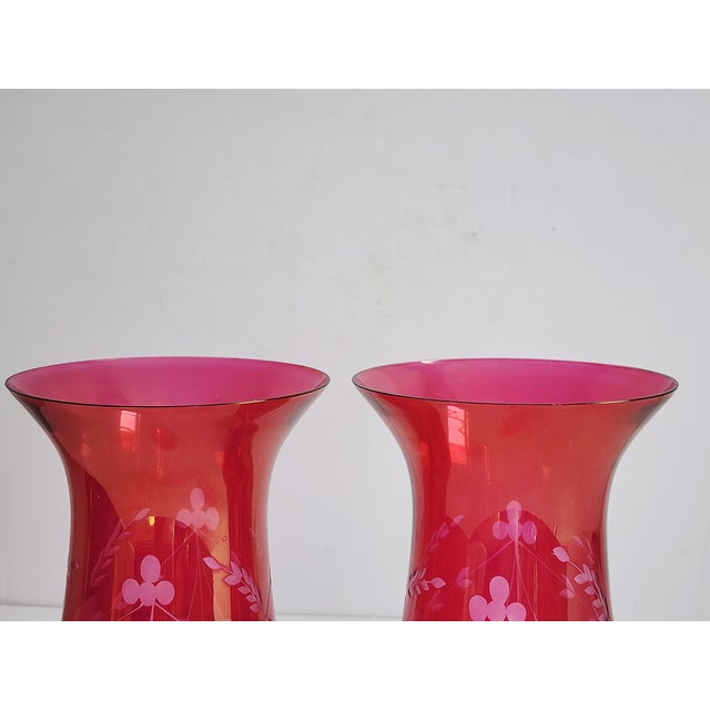 Cranberry Glass Uricane Lamp Shades-a Pair For Sale - Image 11 of 12