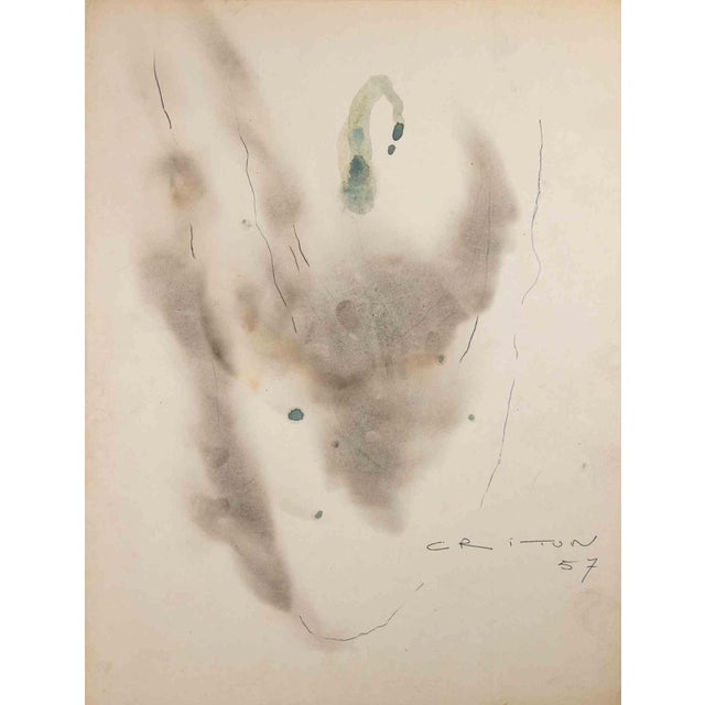 Modern Jean Criton, Abstract Composition, Mixed Media Drawing, 1957 For Sale - Image 3 of 3