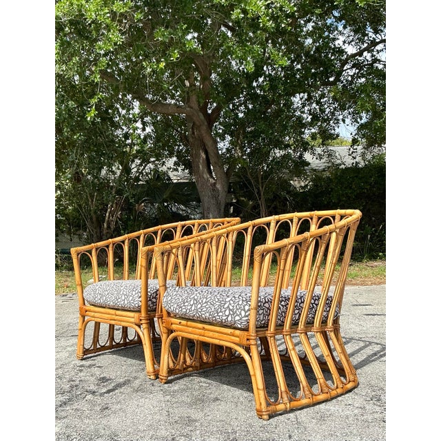 Wood Vintage Coastal Stick Rattan Lounge Chairs After Albini - A Pair For Sale - Image 7 of 12